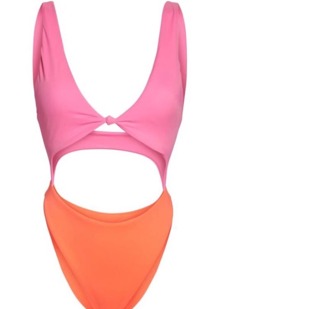 New Leith color block one piece swimsuit pink orange sz small - Picture 3 of 7